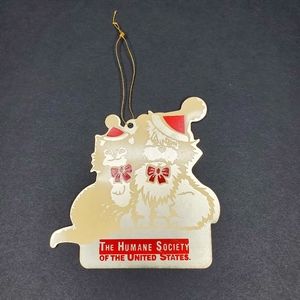 Vintage 80s Goldtone/Red Cut-Out Metal 3" Cat Dog Humane Society HSUS Ornament